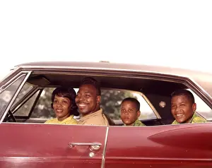 Father Prints: Arican-American Family Man Woman 2 Children Boys Mother Father Families In Car Automobile Cars