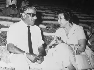 Aristotle Onassis Sitting and Talking With Actress Katina Paxinou