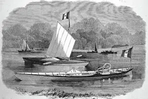 Armchair on a boat, canoe, of the Empress Eugenie de Montijo (woman of Napoleon III), 1865, France, Historic, digitally restored reproduction of a 19th century original, exact original date unknown