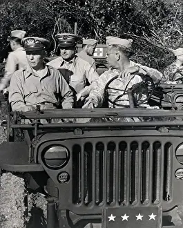 George C Prints: Army Generals Ride In Jeep