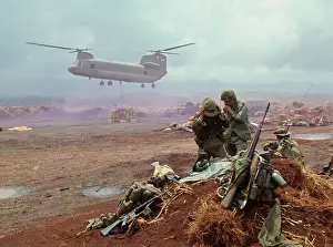 Cargo Prints: Army Helicopter Lowering Supplies at Vietnam Air Field