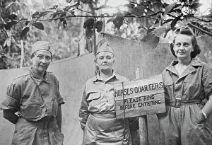 Bataan Peninsula Prints: Army Nurses Posing by Encouraging Sign