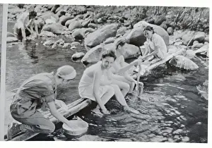 Bataan Peninsula Prints: Army Nurses Washing Up in River