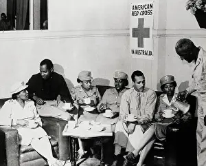 Army Officers and Nurses Having Coffee