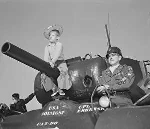Sergeant Prints: Army Sergeant and Young Boy on M45 Tank