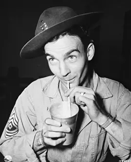 Sergeant Prints: Army Sgt. Sipping Ice Cream Soda, 1944