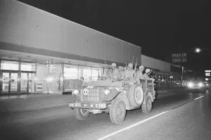 Jeep Prints: Army Soldiers Patrolling Streets in Detroit During Riots
