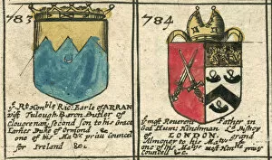 Images Dated 1st March 2013: Arran and Hinchman coat of arms copperplate 17th century
