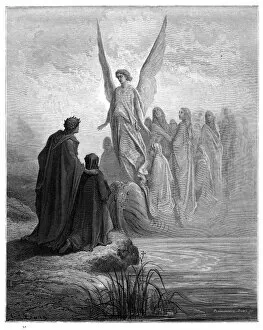 Earth Gallery: Arrival of souls purgatory engraving 1870