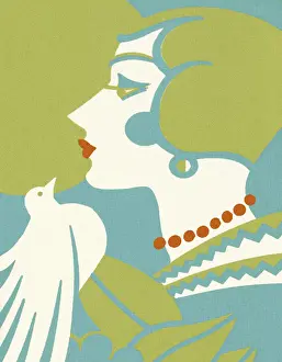 Art Deco Woman With Bird
