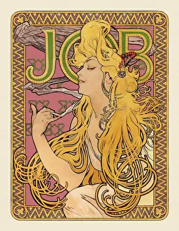 Art nouveau billboard woman with golden hair smoking 1896