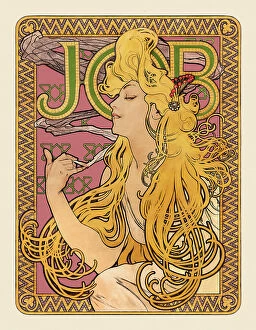 What's New: Art nouveau billboard woman with golden hair smoking 1896