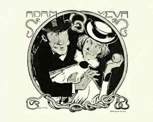 Art Nouveau Collection: Art nouveau representation of Adam and Eve, Temptation, The Apple