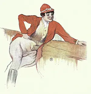 Art nouveau sketch of mature woman wearing hunting clothes, Victorian, Vintage illustration 19th Century