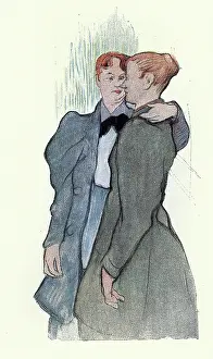 Art nouveau sketch of women, Lesbian couple, French, Victorian, Vintage illustration 19th Century