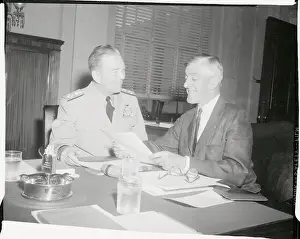 Arthur W Prints: Arthur Radford Conferring With Leverett Saltonstall