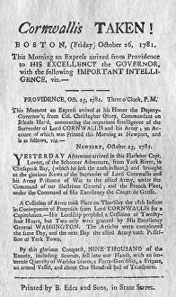 Article Announcing British Surrender During American Revolution