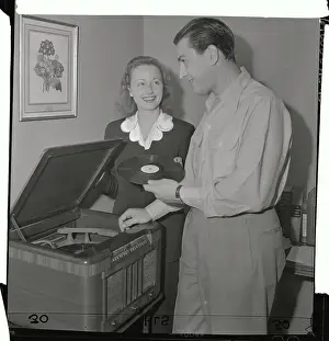 Artie Shaw and New Wife Listening to Phonograph