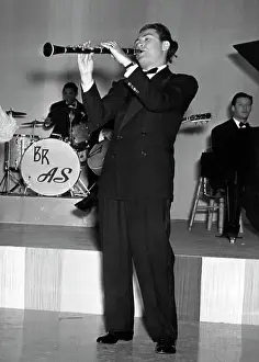 Bandleader Prints: Artie Shaw Playing Clarinet With Band