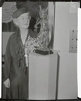 Artist Miss Malvina Hoffman Standing Next to Sculpture