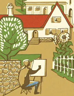 Draw Prints: Artist Painting a House