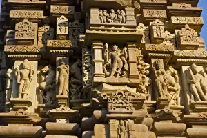 Circa 9th Century Prints: Artistic sculptures of Khajuraho Temples, Chhatarpur District, Madhya Pradesh, India