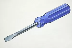 Artwork of a blue handled screwdriver