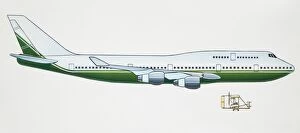 Images Dated 17th February 2006: Artwork of a jet passenger plane. Also on the artwork is the Wright brothers plane