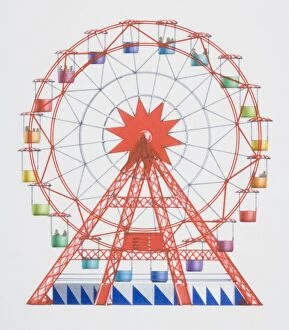 Images Dated 23rd May 2006: Artwork of a red big wheel with multi coloured hanging seats