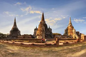Thai Prints: Asian religious architecture. Ancient Buddhist pagoda ruins at Wat Phra Sri Sanphet temple