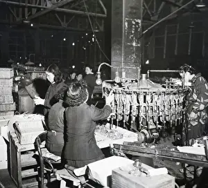 Assembly Line Prints: Assembly Line Workers Manufacturing Light Bulbs