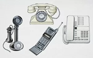 Mobility Collection: Assorted telephones from various stages in history, front view