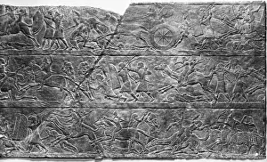 Land Battle Prints: Assyrian Stone Relief Depicting Battle Scene