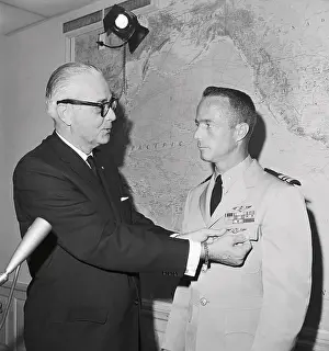 Astronaut Scott Carpenter Being Pinned by Navy Official Fred Korth