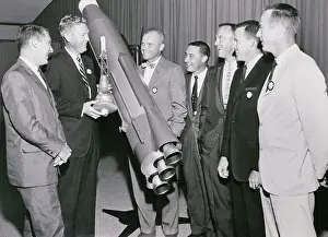 Walter M Prints: Astronauts Observing Model Escape Tower and Capsule