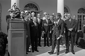 Astronauts Receiving Collier Trophy from President Kennedy
