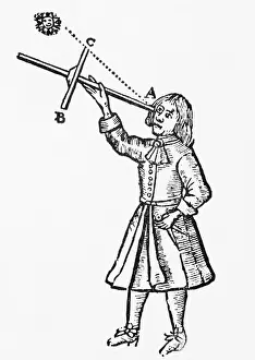 Staff Prints: Astronomer Using Cross-Staff; Woodcut