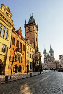 Clock Tower Collection: Astronomical clock, Old Town Square and Tyn Church early in the morning, Prague, Czech Republic