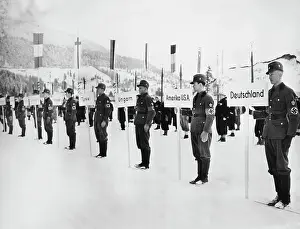 Huty31922 Prints: Athletes Stand Behind Their Point - 1936 Winter Olympic Games