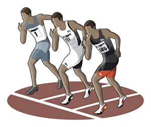 Only Young Men Prints: Three athletes in starting position