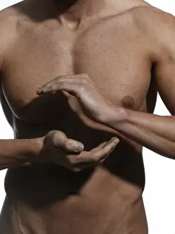 Athletic man, upper body, hands