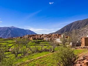 Images Dated 1st March 2014: Atlas Mountains, mud-brick village of Anammer at the back, Ourika Valley