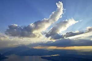 Atmospheric clouds above Lake Lucerne, Mount Pilatus at back, Vitznau, Canton of Schwyz, Switzerland