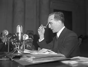 Attorney General Frank Murphy Testifying at Microphones