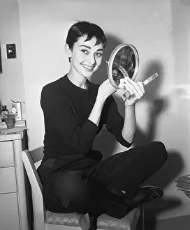 Side Chair Prints: Audrey Hepburn Applying Makeup with Hand Mirror
