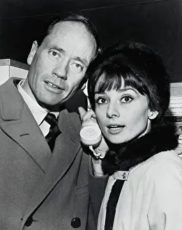 Telephoning Prints: Audrey Hepburn and Mel Ferrer Sharing Telephone
