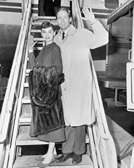 Audrey Hepburn and Mel Ferrer Waving From Gangway