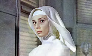 Prints of Actress Audrey Hepburn in a scene of film The Nun's Story at Congo, 1958. (Photo by Leo Fuchs/Getty Images) Elegance Personified – A Classic Art Print Collection: Audrey Hepburn On Set