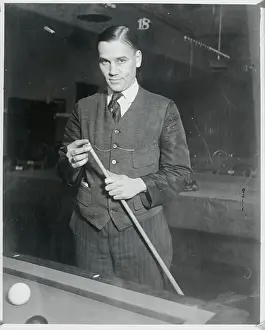 Billiards Prints: Augie Kiecknefer Playing Billiards