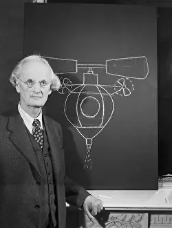 Auguste Piccard with Sketch of Diving Boat Project